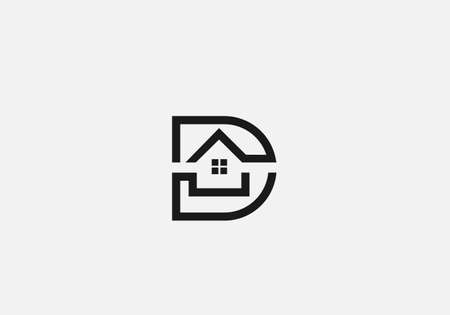 D letter alphabet or House real estate business logo vector monogram templateのイラスト素材