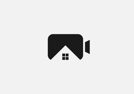 House with camera icon in black and white colors. Vector illustration.のイラスト素材