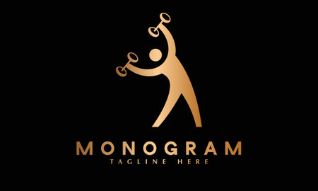 Gold Dumbbell Logo Design Vector. Fitness Logo Design Vector Illustrationのイラスト素材