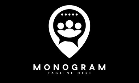 monogram people with location pin black and white color vector icon illustration designのイラスト素材