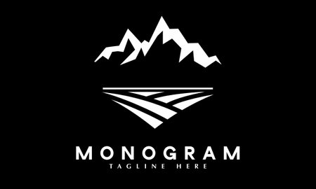 mountain black and white logo vector icon illustration on black background.のイラスト素材