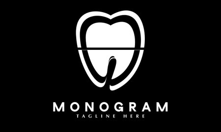 Letter U Tooth Logo Design Vector with Black Background. Dental Clinic Logoのイラスト素材