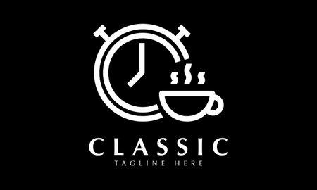 Coffee Shop Logo Design with Clock and Cup Icon Vector.のイラスト素材