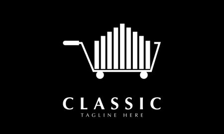 black and white simple shopping cart logo design vector icon symbol graphic templateのイラスト素材