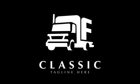 Letter F Truck Logo Design with Black Background. Modern and Clean Logo Design Illustration.のイラスト素材