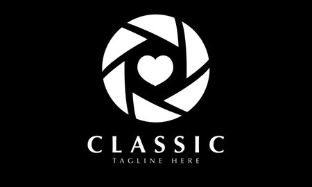 Circle Photography Logo Design with Heart Shaped in Black and White.のイラスト素材