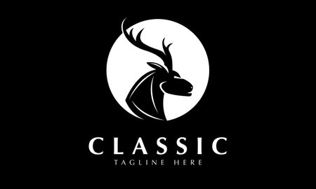Deer Logo Design Vector. Deer head silhouette with white circle.のイラスト素材