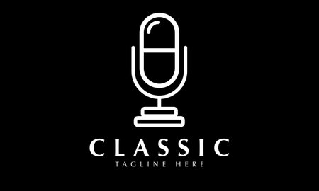Classic Microphone Logo Design with Black Background. Modern and Clean Style.のイラスト素材