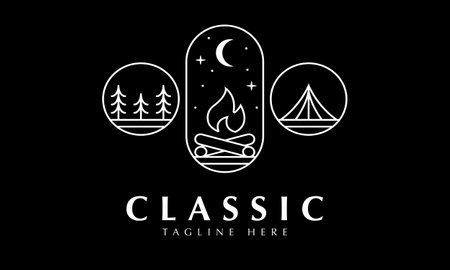 Camping and bonfire line art logo vector icon illustration design.のイラスト素材