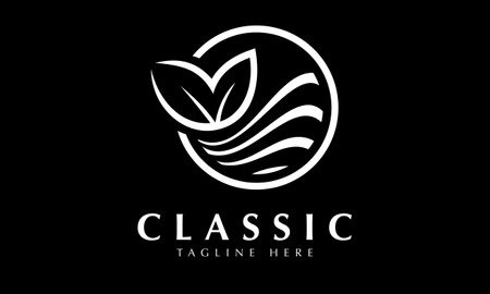 Luxury black and white leaf logo design with circle shape.のイラスト素材