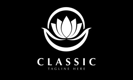 Lotus flower black and white logo vector icon illustration design template.のイラスト素材