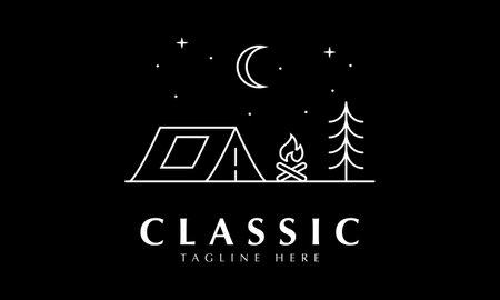 Camping logo. Camping tent and bonfire. Vector illustration.のイラスト素材