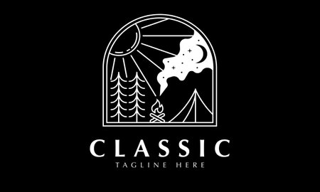 Black and white camping vector logo design. Camping logo design.のイラスト素材
