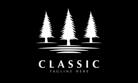 Silhouette of pine trees. Black and white vector illustration.のイラスト素材