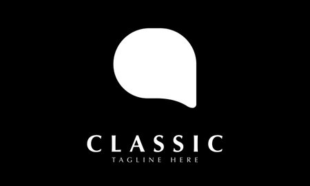 Alphabetical logo design with white color and chat icon in black backgroundのイラスト素材