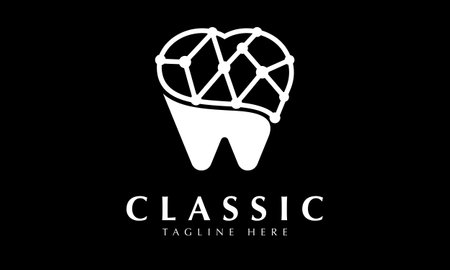 Dental Logo Design with Black Background and White Polygonal Tooth.のイラスト素材