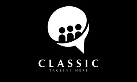 Speech bubble with people icon in black and white color suitable for a company or businessのイラスト素材