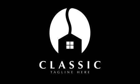 Black and White Circular House Logo Design Vector with Black Background.のイラスト素材