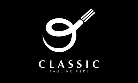 S black white alphabet letter logo design with fork and spoon icon. Suitable for a company or businessのイラスト素材