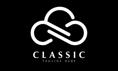 White cloud logo with black background. Black and white minimalism style.のイラスト素材