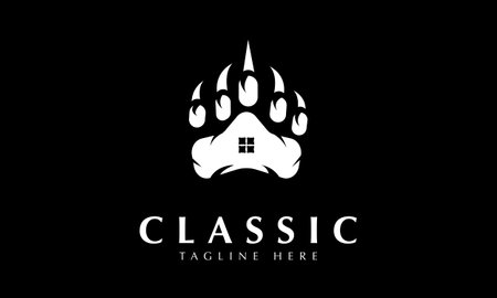 Cat paw with house logo vector icon illustration design template black background.のイラスト素材