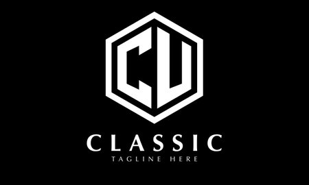 CU Initial Letter Logo Design with Black and White Hexagon.のイラスト素材