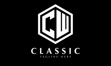 CW Initial Letter Logo Design with Black Background. Abstract Hexagon Shapesのイラスト素材