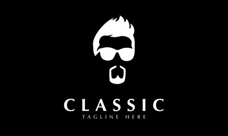 Hipster face with sunglasses vector logo design on black background.のイラスト素材