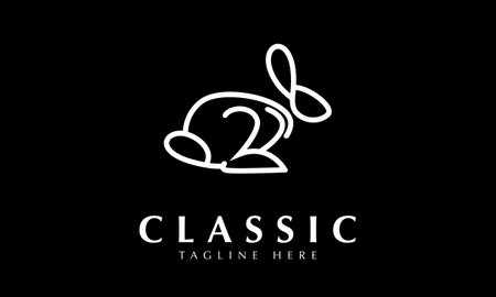 Cute Rabbit Logo Design with Black and White Minimalist Style.のイラスト素材