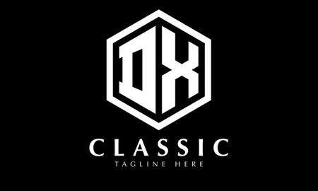 DX Initial Letter Logo Design with Black and White Hexagon.のイラスト素材