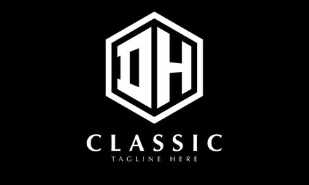 D H Initial Letter Logo Design with Black and White Hexagon.のイラスト素材