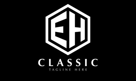 EH E H Letter Logo Design with Black and White Colors.のイラスト素材