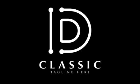D Letter Design with Black Background and White Lines. Modern and Clean Design.のイラスト素材