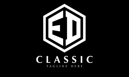 E D Initial Letter Logo Design with Black and White Hexagon.のイラスト素材