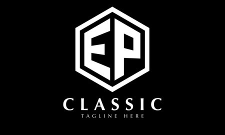 E P Initial Letter Logo Design with Black and White Hexagon.のイラスト素材