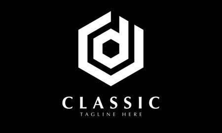 Geometric Hexagon Letter D Logo Design in Black and White.のイラスト素材
