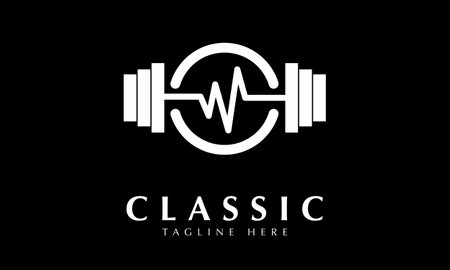 Gym and Fitness Logo Design with White and Black Background, Vector Illustration.のイラスト素材