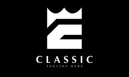 Black and White Letter E with a Crown Logo Design Illustration.のイラスト素材