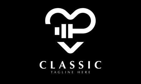Letter P Love Logo Design with Black Background and Heart Shaped.のイラスト素材