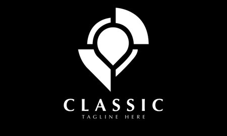 Black and White Circle Logo Design with Map Pointer Icon Vector.のイラスト素材
