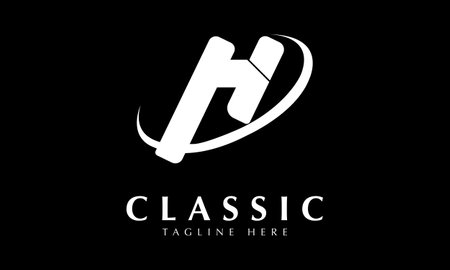 H black and white alphabet letter logo design with swoosh. Creative icon template for a companyのイラスト素材