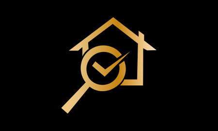 Real estate and home check mark icon in gold color on black backgroundのイラスト素材
