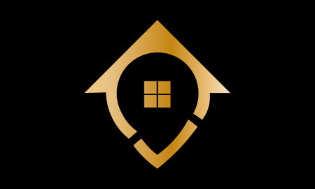 Real estate logo. Gold home icon in the shape of a shield.のイラスト素材