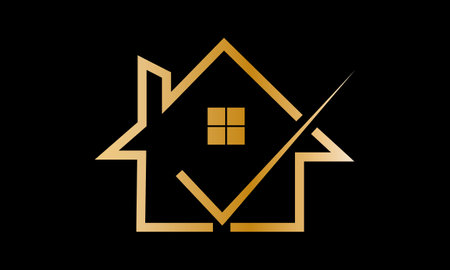 Real estate logo. Gold house icon on black background. Vector illustration.のイラスト素材