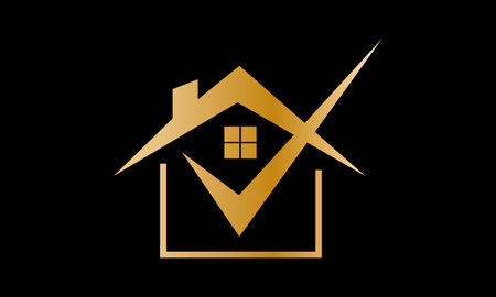 Gold house with check mark. Real estate concept. Vector illustration.のイラスト素材