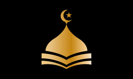 Gold mosque dome and crescent moon on black background. Vector illustration.のイラスト素材
