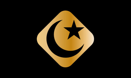 Star and crescent symbol on black background. Symbol of Islam.のイラスト素材