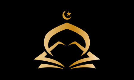 Golden mosque icon on black background. Islamic symbol. Vector illustration.のイラスト素材