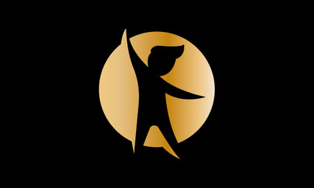 Silhouette of a happy boy on a black background. Vector illustration.のイラスト素材