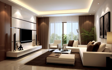 3d render of modern living room interior with tv and sofa.の写真素材